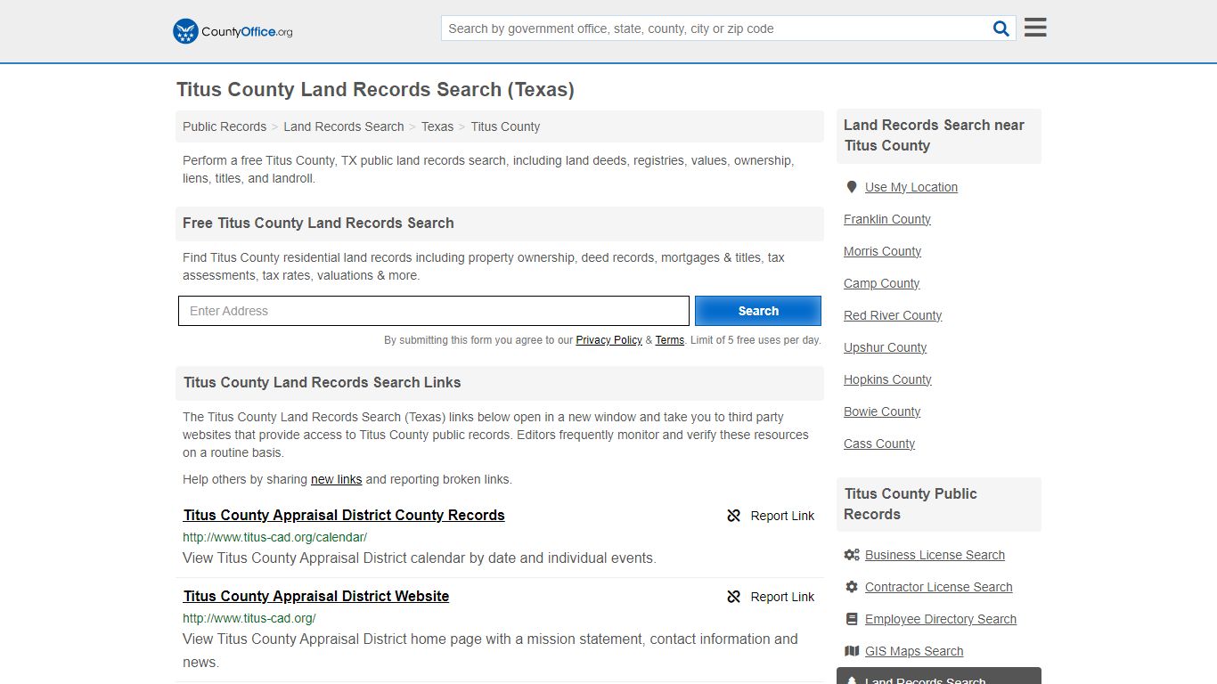 Titus County Land Records Search (Texas) - County Office